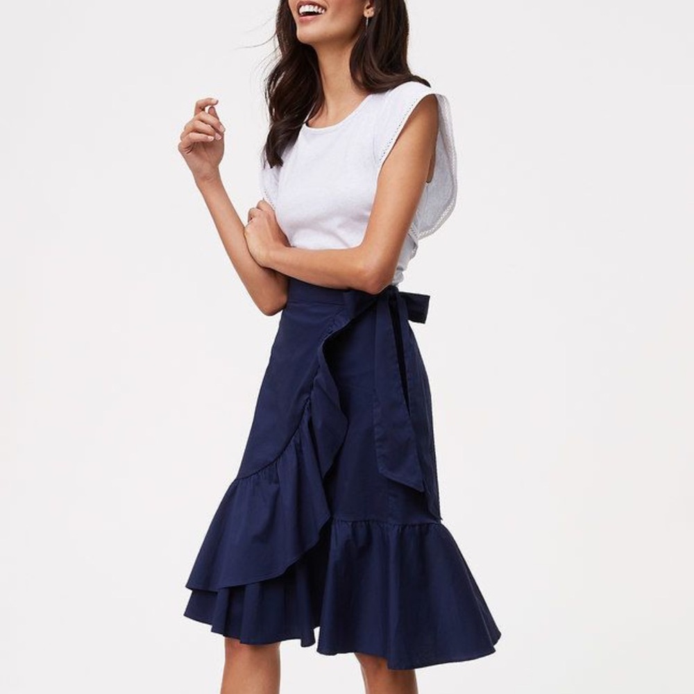 LOFT Navy Ruffle Wrap Skirt